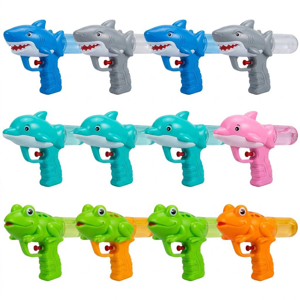 Shark Attack & Friends Mini Water Guns - 12 Pack Variety Set (Sharks, Dolphins, Frogs)